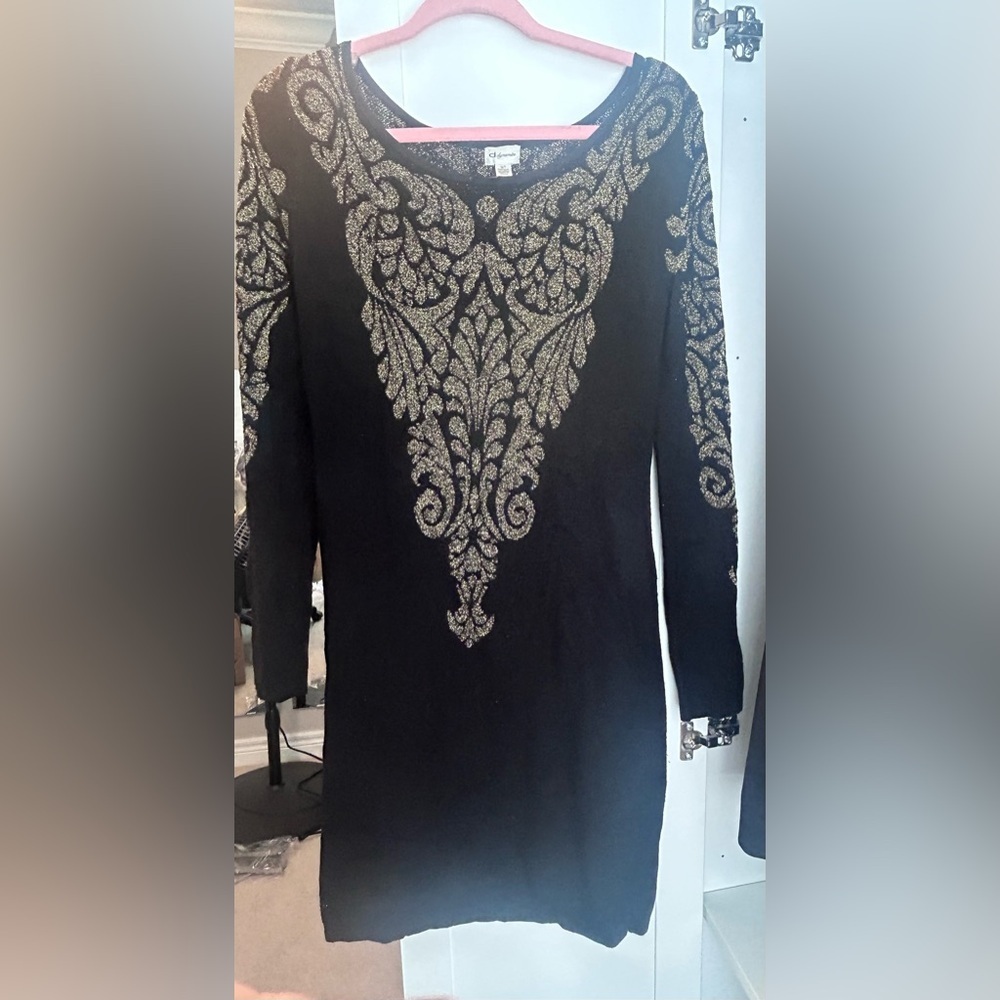 Vintage gold and black dynamite dress. Size L.